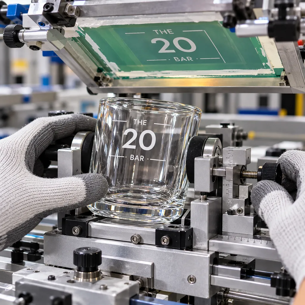 A glass-holding jig used to position prints on the machine