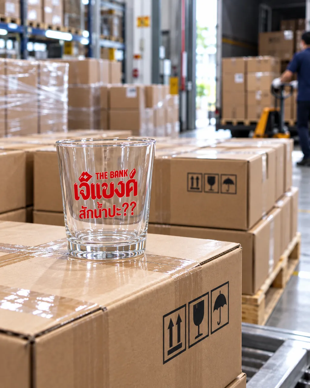 Printed-glass cartons arranged in the dispatch area